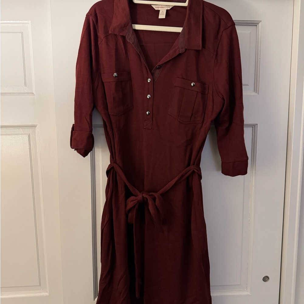 Banana Republic Maroon Long Sleeve Knit Shirt Dress - Picture 2 of 3